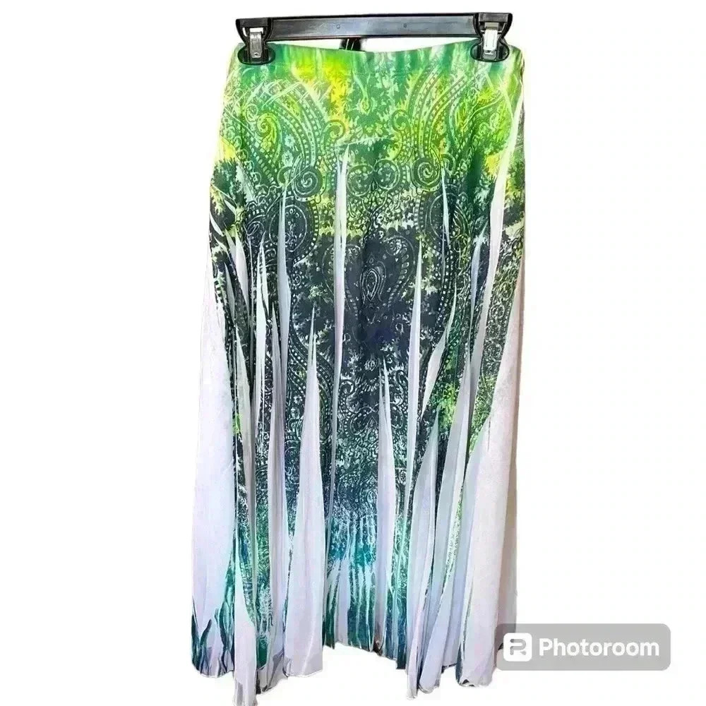 Reba Pleated Lined‎ Green Paisley Midi Long Fairy Boho Western Skirt Plus 3X EUC